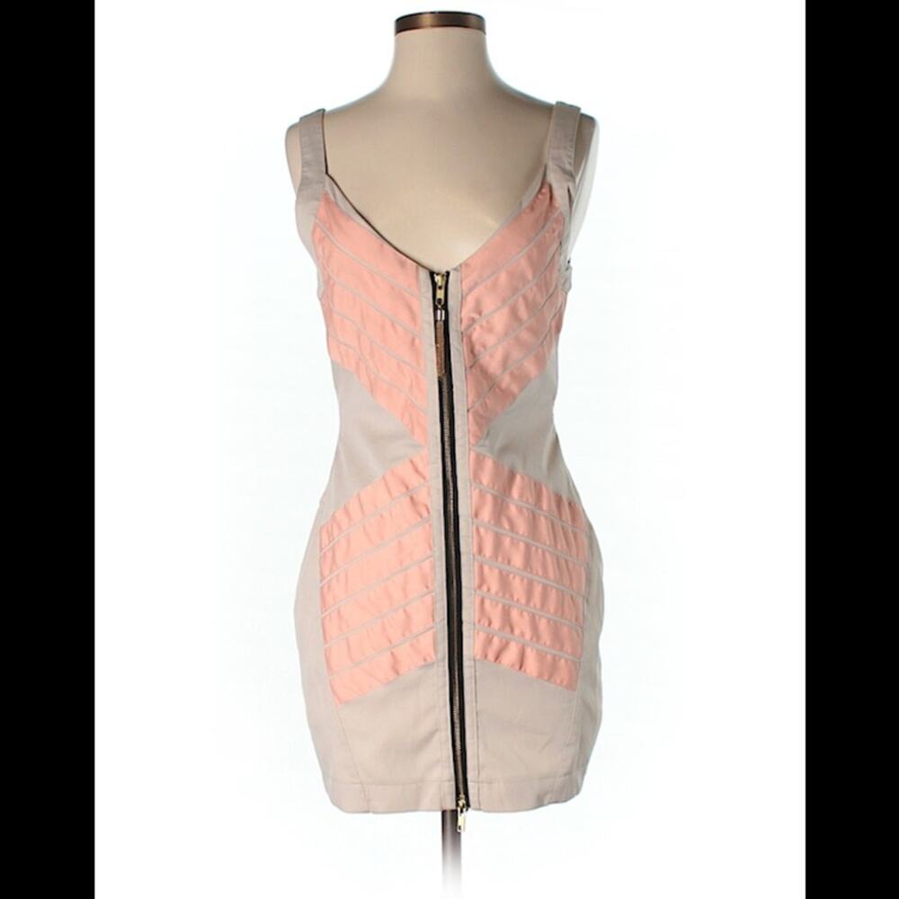 Wish pink patterned exposed zipper sheath dress, small